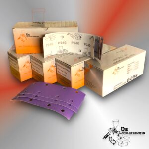 500X Klotz Schleifpapier / Klett-Schleifstreifen P240 70x198mm Folienträger, 8 Loch Absaugung, Schleifkorn Keramikmischung #Q22T70X198P240