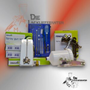 FINIXA Spritzpistole SPG500 + 3 Düsensätze 1.3, 1.8, 2.0mm, Reinigungssatz & Luftanschluss