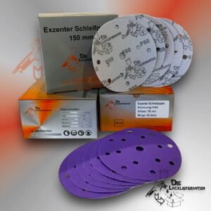 150X Exzenter Schleifpapier / Klett-Schleifscheibe P80 Ø 150mm Folienträger, 15 Loch Absaugung, Schleifkorn Keramikmischung #Q22T150P80