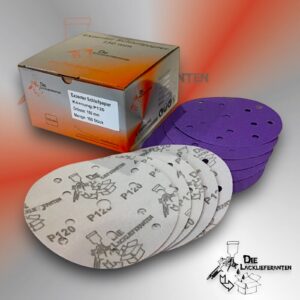 100X Exzenter Schleifpapier / Klett-Schleifscheibe P120 Ø 150mm Folienträger, 15 Loch Absaugung, Schleifkorn Keramikmischung #Q22T150P120
