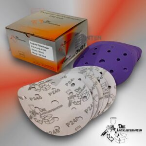 100X Exzenter Schleifpapier / Klett-Schleifscheibe P240 Ø 150mm Folienträger, 15 Loch Absaugung, Schleifkorn Keramikmischung #Q22T150P240