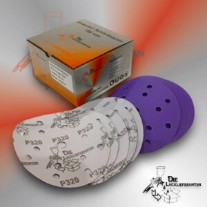 100X Exzenter Schleifpapier / Klett-Schleifscheibe P320 Ø 150mm Folienträger, 15 Loch Absaugung, Schleifkorn Keramikmischung #Q22T150P320
