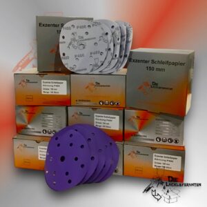 1000X Exzenter Schleifpapier / Klett-Schleifscheibe P400 Ø 150mm Folienträger, 15 Loch Absaugung, Schleifkorn Keramikmischung #Q22T150P400