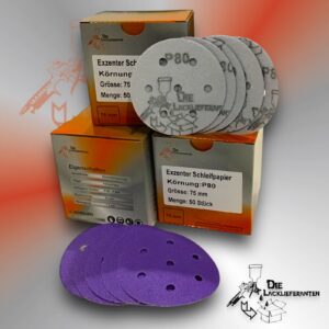 150X Exzenter Schleifpapier / Klett-Schleifscheibe P80 Ø 75mm Folienträger, 7 Loch Absaugung, Schleifkorn Keramikmischung #Q22T75P80