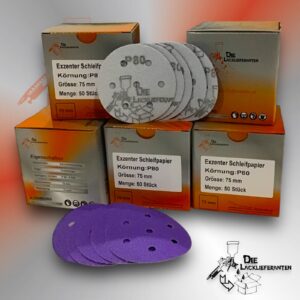 250X Exzenter Schleifpapier / Klett-Schleifscheibe P80 Ø 75mm Folienträger, 7 Loch Absaugung, Schleifkorn Keramikmischung #Q22T75P80