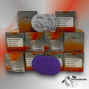 500X Exzenter Schleifpapier / Klett-Schleifscheibe P80 Ø 75mm Folienträger, 7 Loch Absaugung, Schleifkorn Keramikmischung #Q22T75P80