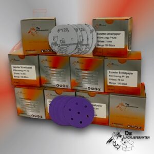 1000X Exzenter Schleifpapier / Klett-Schleifscheibe P120 Ø 75mm Folienträger, 7 Loch Absaugung, Schleifkorn Keramikmischung #Q22T75P120-10