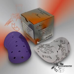 100X Exzenter Schleifpapier / Klett-Schleifscheibe P320 Ø 75mm Folienträger, 7 Loch Absaugung, Schleifkorn Keramikmischung #Q22T75P320