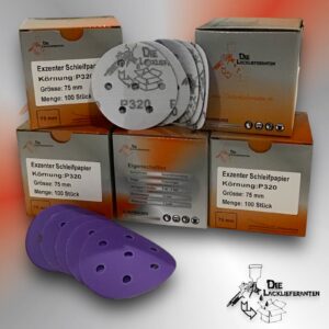 500X Exzenter Schleifpapier / Klett-Schleifscheibe P320 Ø 75mm Folienträger, 7 Loch Absaugung, Schleifkorn Keramikmischung #Q22T75P320