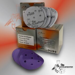 300X Exzenter Schleifpapier / Klett-Schleifscheibe P400 Ø 75mm Folienträger, 7 Loch Absaugung, Schleifkorn Keramikmischung #Q22T75P400