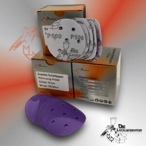 300X Exzenter Schleifpapier / Klett-Schleifscheibe P500 Ø 75mm Folienträger, 7 Loch Absaugung, Schleifkorn Keramikmischung #Q22T75P500