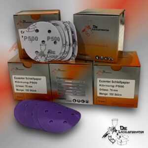 500X Exzenter Schleifpapier / Klett-Schleifscheibe P500 Ø 75mm Folienträger, 7 Loch Absaugung, Schleifkorn Keramikmischung #Q22T75P500
