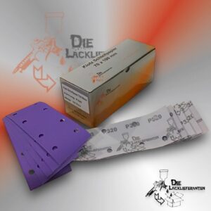 100X Klotz Schleifpapier / Klett-Schleifstreifen P320 70x198mm Folienträger, 8 Loch Absaugung, Schleifkorn Keramikmischung #Q22T70X198P320